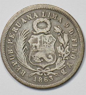 Peru 1863 Dinero Silver Liberty Seated P903528 combine shipping1