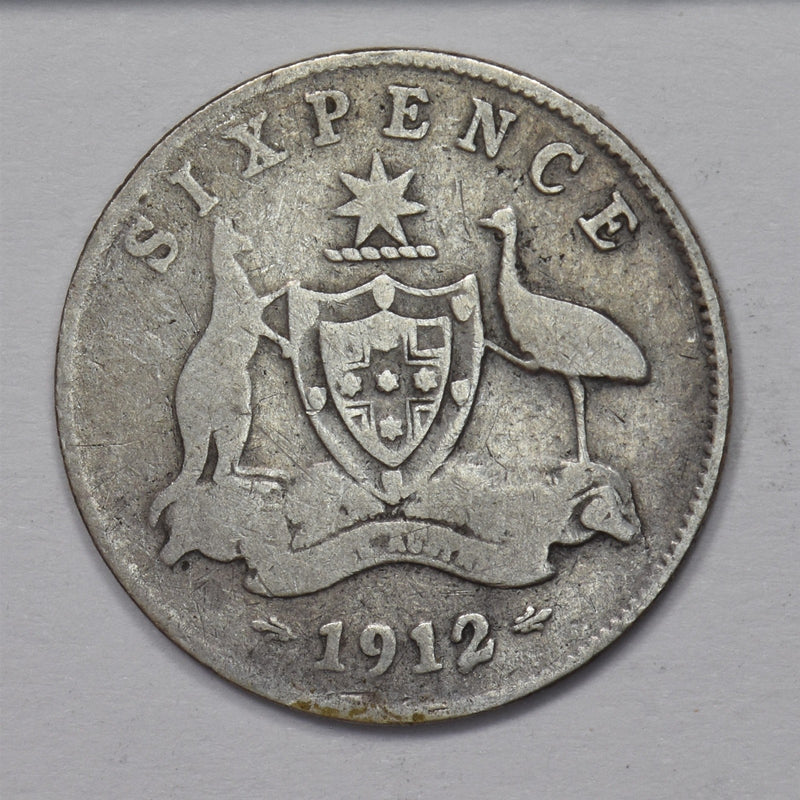Australia 1912 George V 6 pence Silver kangaroo P9031390