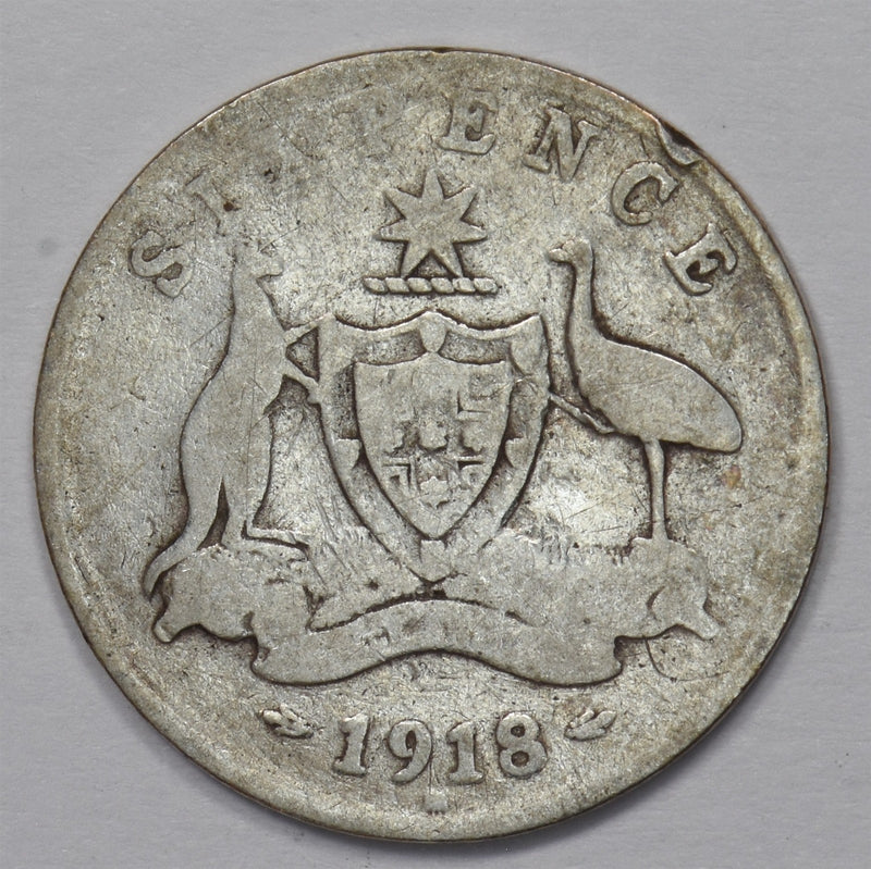 Australia 1918-M George V 6 pence Silver kangaroo P9031370