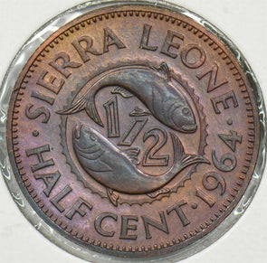 Sierra Leone 1964 1/2 Cent Fish animal toned P150181 combine shipping0