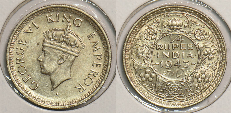 British India 1943 1/4 Rupee P290343 combine shipping0