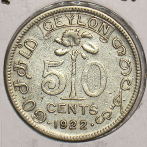 Ceylon 1922 50 Cents P150087 combine shipping2