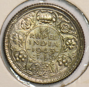 India British 1943 C 1/4 Rupee Calcotta animal P290356 combine shipping2