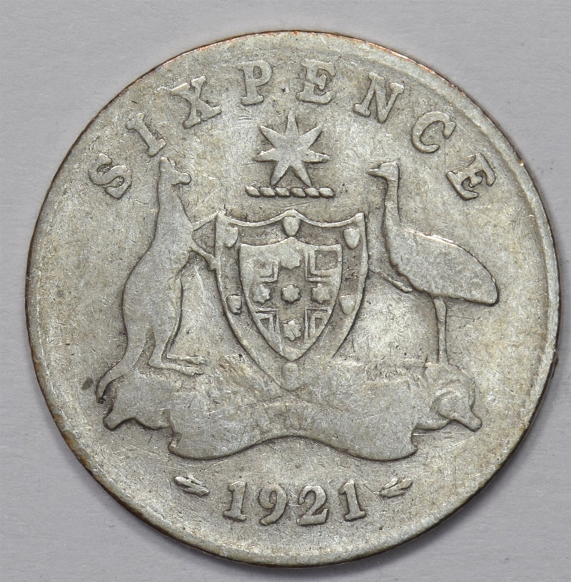 Australia 1921 George V 6 pence Silver kangaroo P9031380