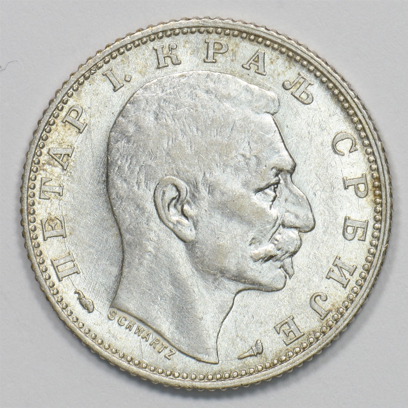 Serbia 1915 Peter I Dinar Silver P1911370
