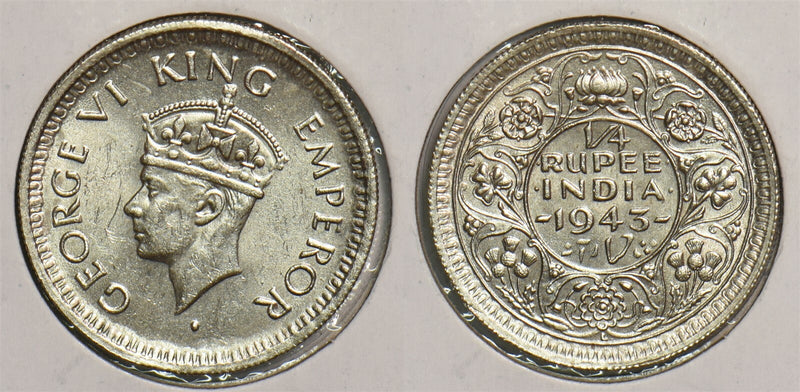 India British 1943 1/4 Rupee P290355 combine shipping0