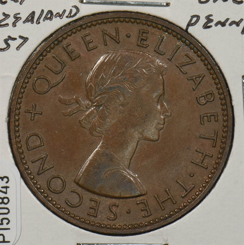 New Zealand 1957 Penny Queen Elizabeth II P150843 combine shipping0