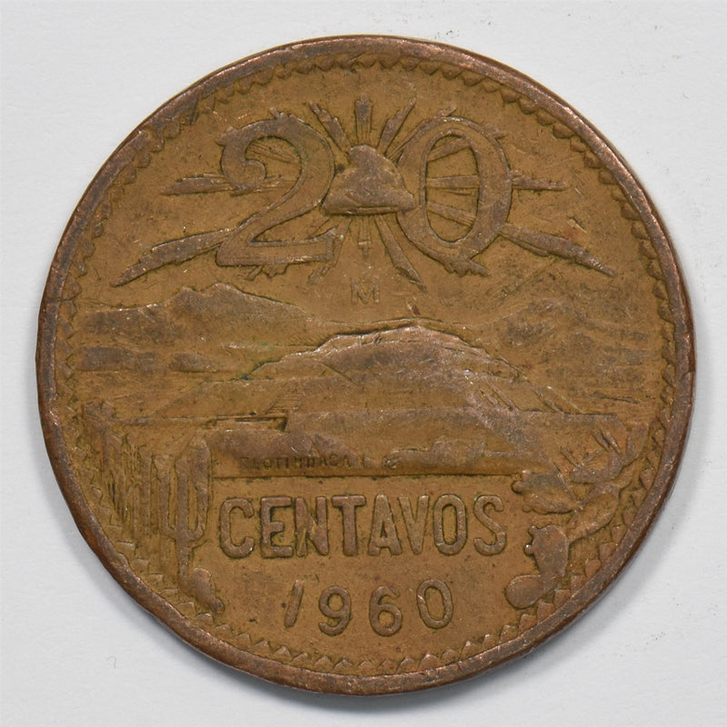 Mexico 1960-Mo Liberty Cap and Rays 20 Centavos P1911450