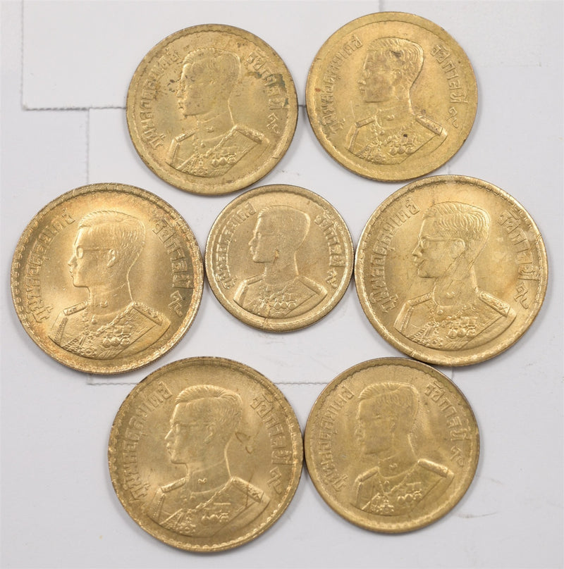 Thailand 1957 Rama IX era, Baht, 10,25, 50 Satangs Lot of 7, P191818 BU0