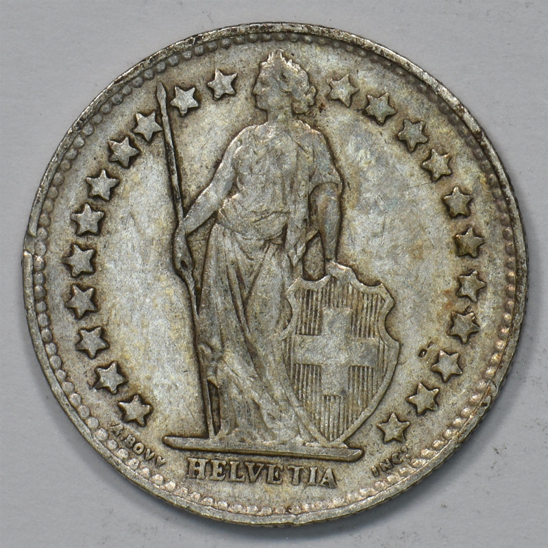 Switzerland 1950-B Helvetia Standing 1/2 Franc Silver P9029500