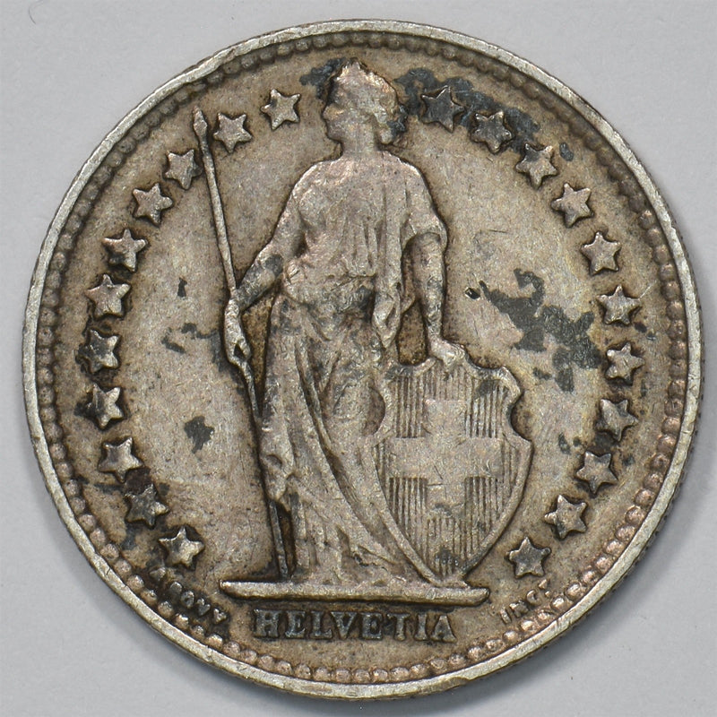 Switzerland 1920-B Helvetia Standing 1/2 Franc Silver P9031540