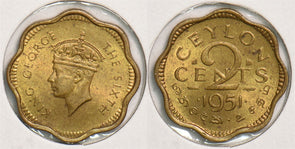 Ceylon 1951 2 Cents P290189 combine shipping0