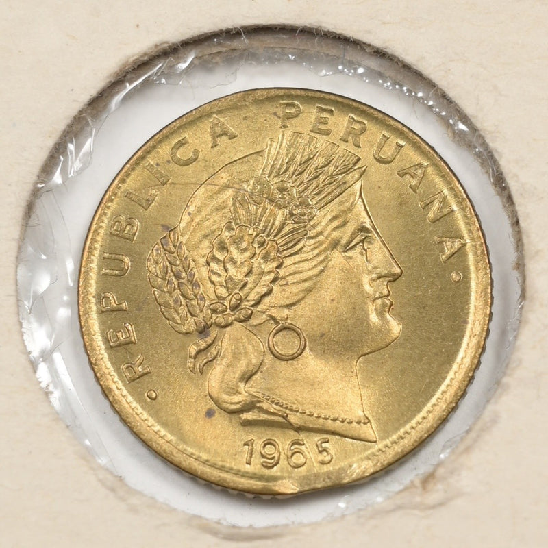 Peru 1965 400th Anniv. Of La Case de Moneda 5 Centavos Brass P191591 UNC0