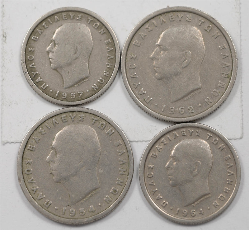 Greece 1957-1964 Drachma 50 Lepta, Lot of 4 King Paul I P904634 combine shipping0