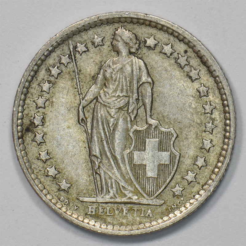 Switzerland 1963-B Helvetia Standing 1/2 Franc Silver P9029700