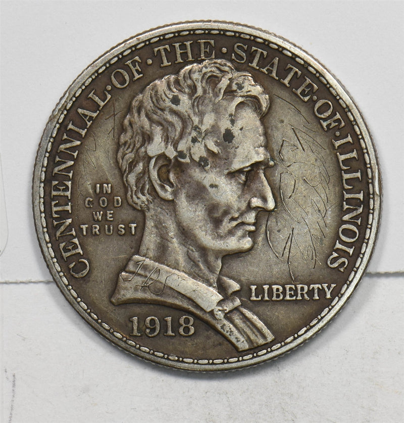 US 1918 1/2 Dollar Commemorative Silver VF++ Illinois 100th Anniv. Lincoln P49040