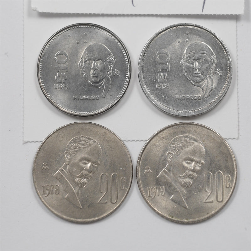 Mexico 1978-1986-MO Hidalgo 10 and Francisco 20 Centavos Lot of 4, P904494 BU0