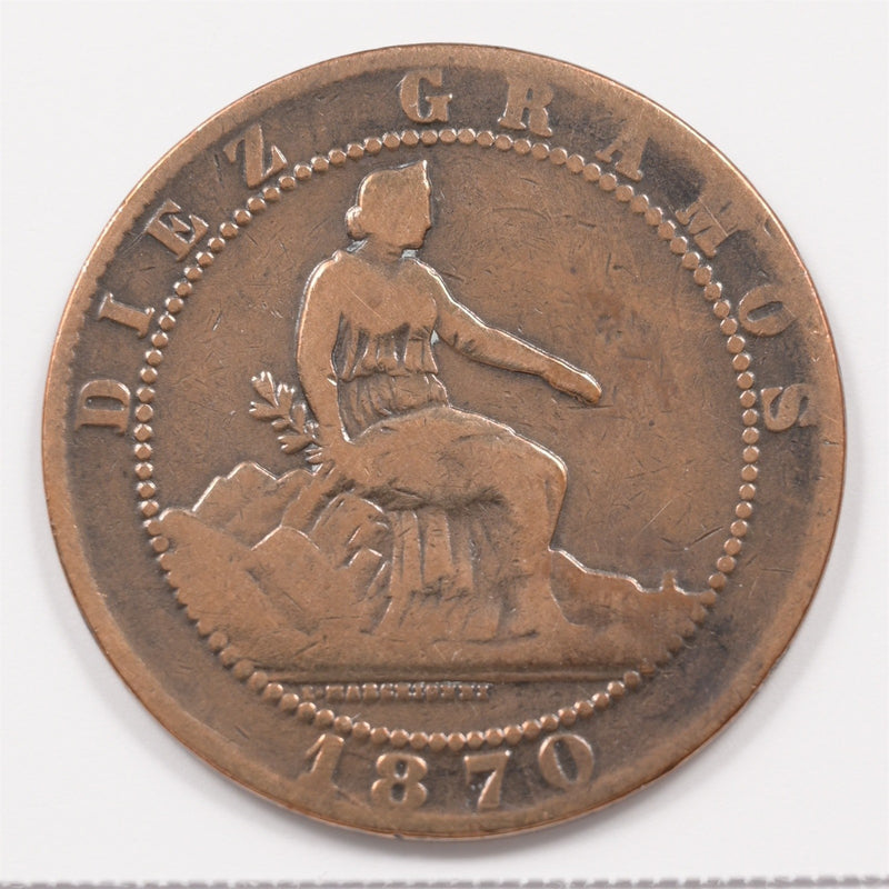 Spain 1870-OM Spanish Provisional Government 10 Centimos P9047810