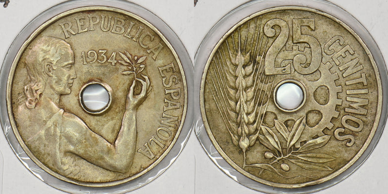 Spain 1934 25 Centimos P190334 combine shipping0