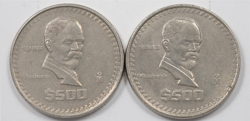Mexico 1988-MO Francisco Madero 500 Pesos Lot of 2, P904496 BU0