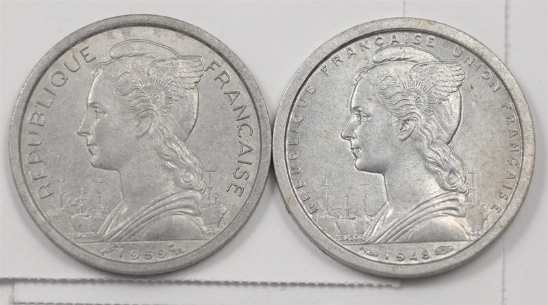French Somaliland 1959, 1948 Marianne Franc Set of 2 ,9039740