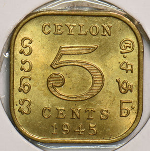 Ceylon 1945 5 Cents P290178 combine shipping2