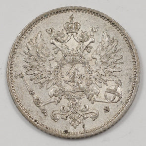 Finland 1915-S Nicholas II 25 Penniä Silver P9041610
