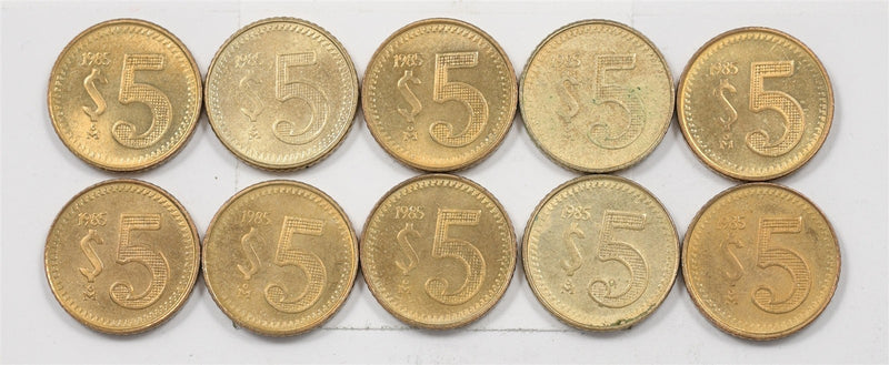 Mexico 1985 Republic 5 Pesos Lot of 10, P1916370