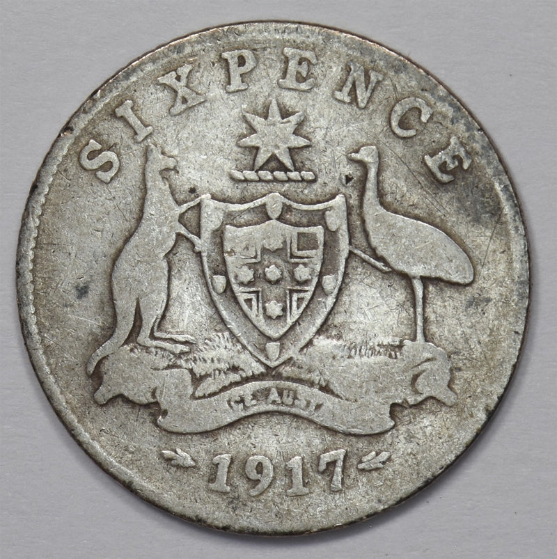 Australia 1917 George V 6 pence Silver kangaroo P9031350