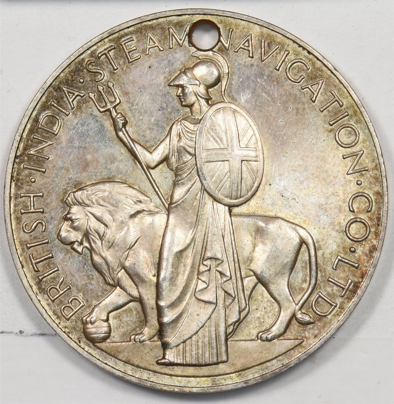 British India 1956 Medal/Token Silver Steam Navigation Lion P490369 combine ship0