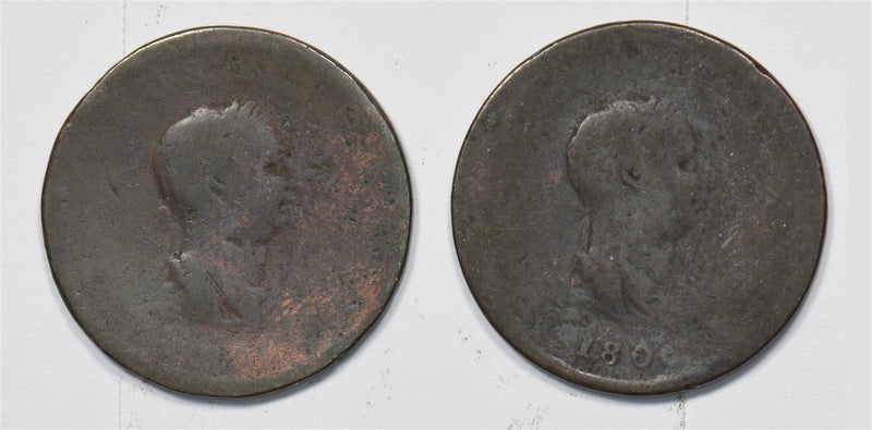 United Kingdom 1806 (Not visible)-Flat coin Half Penny Lot of 2, Kangaroo P902920
