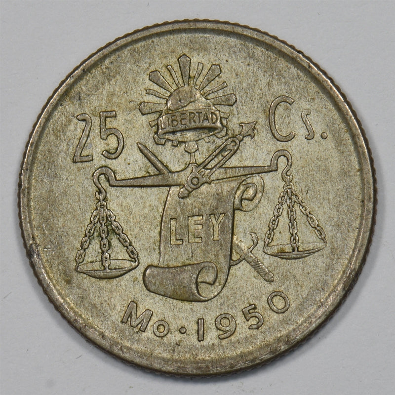 Mexico 1950-MO Coat of Arms 25 Centavos Silver P9025010