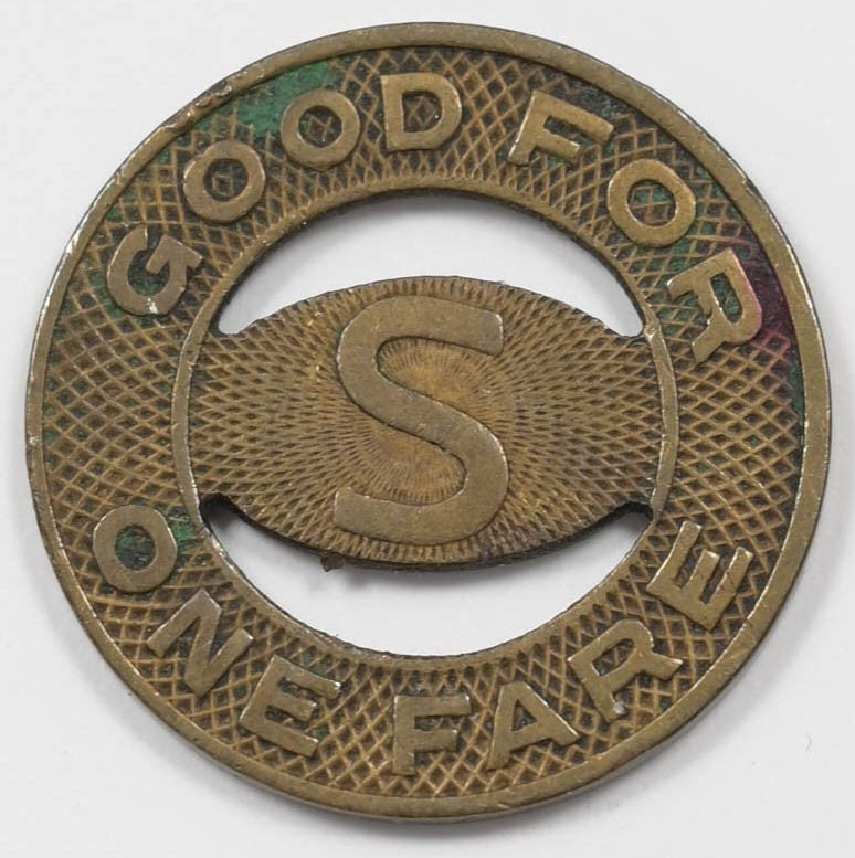 US 1946 Token/Medal S on Bar, Good For One Fare, Stockton P904583 combine shippi0