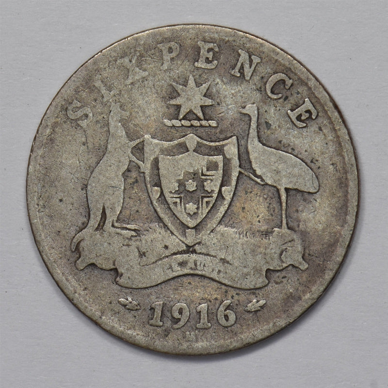 Australia 1916-M George V 6 pence Silver kangaroo P9031300