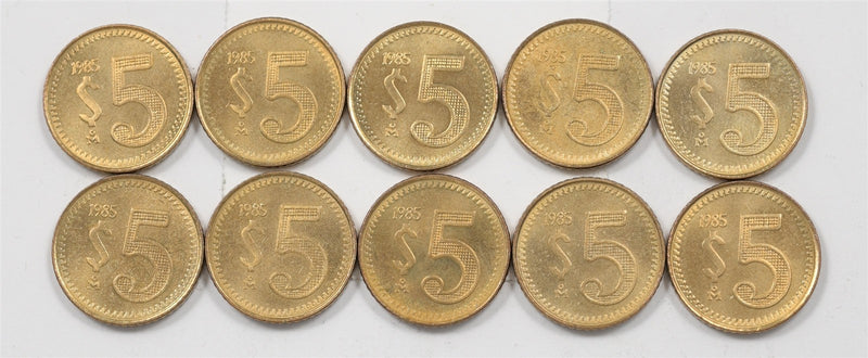 Mexico 1985-Mo Republic 5 Pesos Lot of 10, P1916360