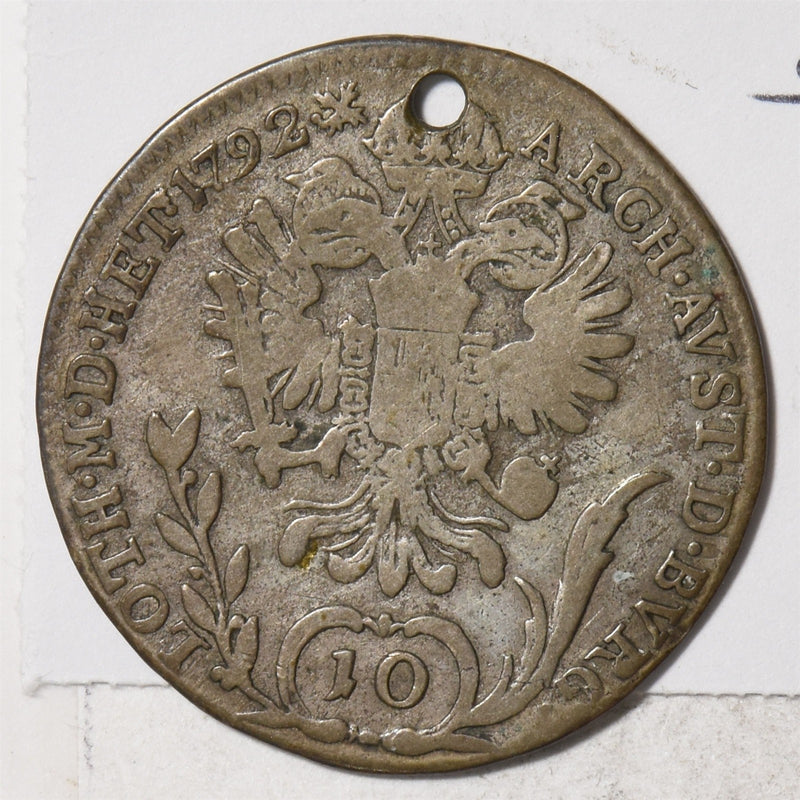 Austria 1792-B 10 Kreuzer Silver Fine Details, Holed P1910620