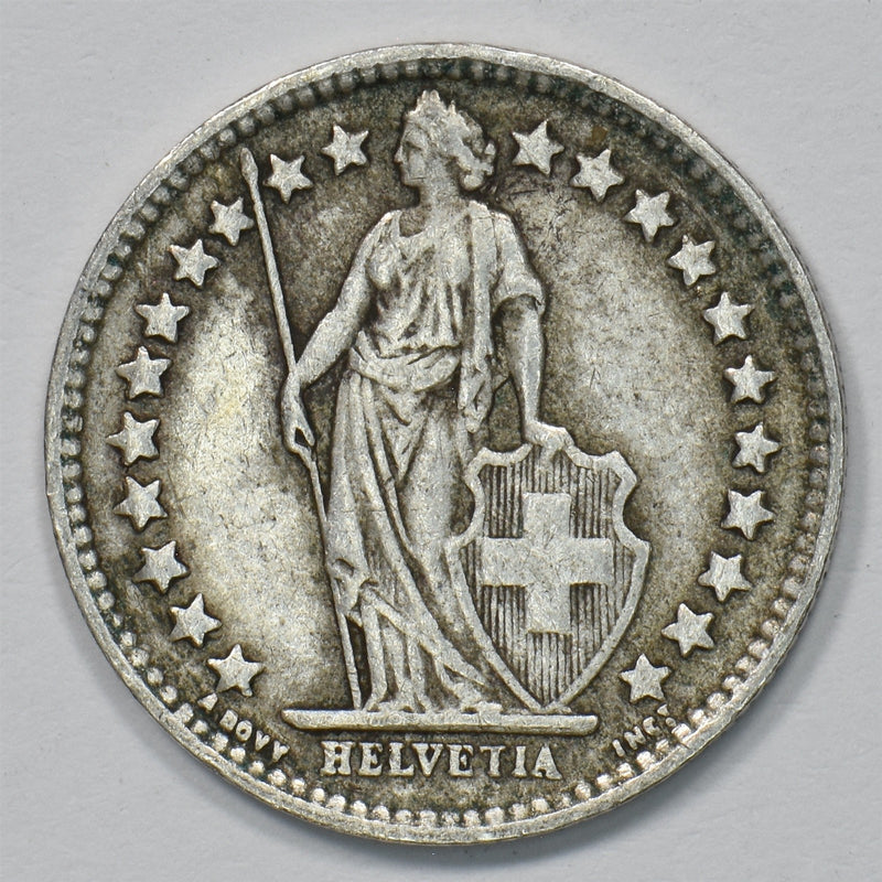 Switzerland 1944-B Helvetia Standing 1/2 Franc Silver P9029800