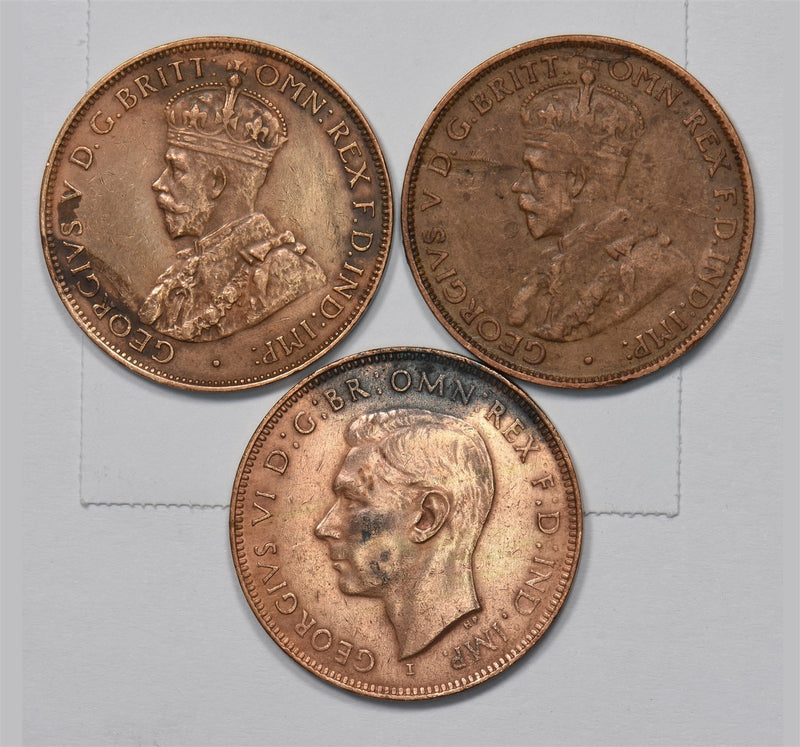 Australia 1927, 1936, 1942 George V, VI Half Penny Lot of 3, Kangaroo P9029250