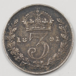 United Kingdom 1891 Victorian 3 Pence Silver P9041661