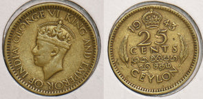 Ceylon 1943 25 Cents P150130 combine shipping0