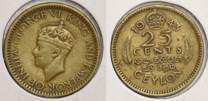 Ceylon 1943 25 Cents P150130 combine shipping0