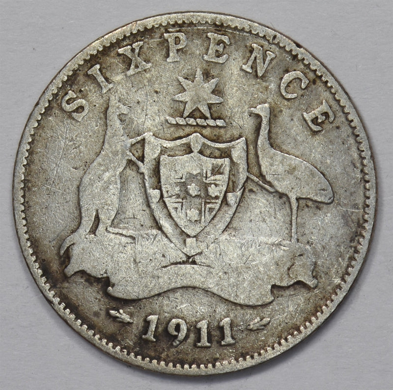 Australia 1911 George V 6 pence Silver kangaroo P9031330