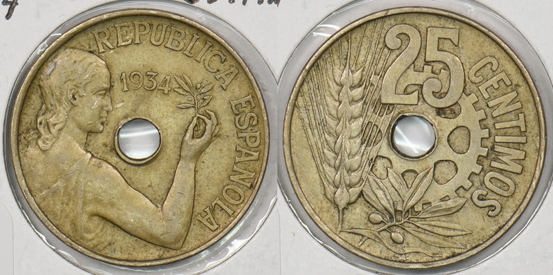 Spain 1934 25 Centimos P190338 combine shipping0