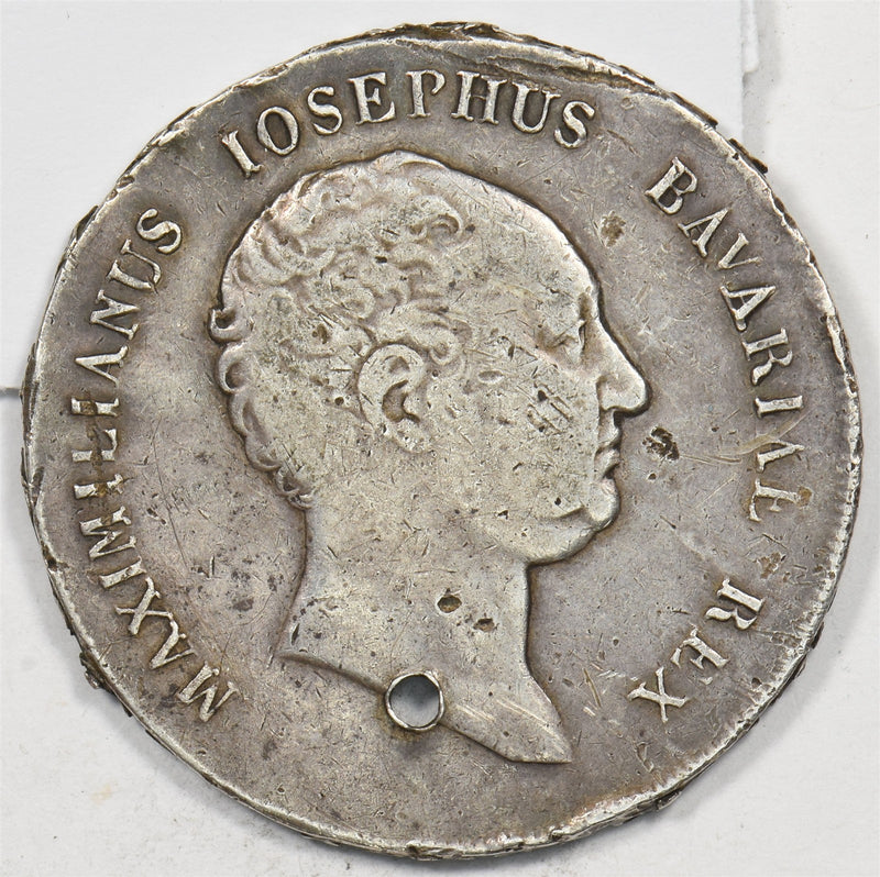 German States 1813 Thaler Silver VF details;Holed Bavaria Holed Maximilanus P4900