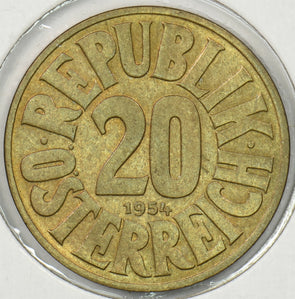 Austria 1954 20 Groschen Eagle animal P190418 combine shipping1