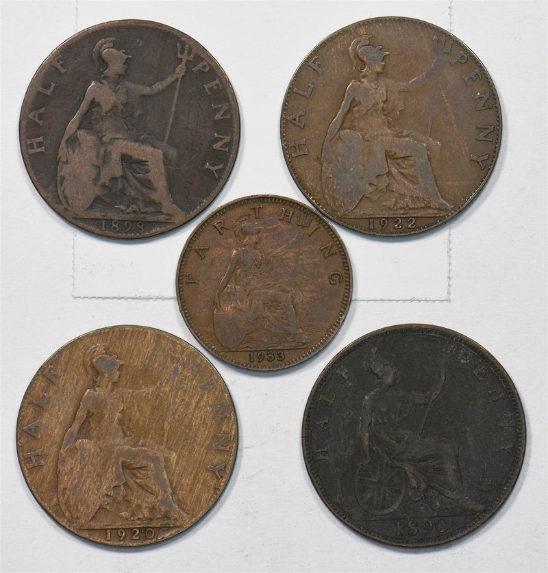 Great Britain 1890-1933 Half Penny ,Farthing, Lot of 5 George V/Victoria P9027810
