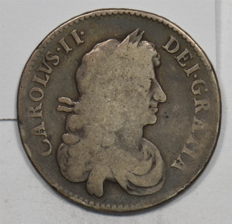 Great Britain 1670 Half 1/2 Crown Silver G/VG CAROLVS P490413 combine shipping0
