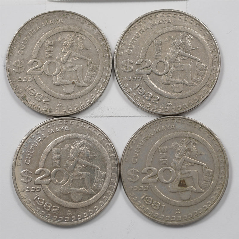 Mexico 1982-MO Maya Culture 20 Pesos Lot of 4, P9044970