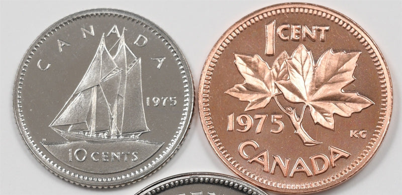 Canada 1975 Elizabeth II 1C, 5C, 10 Cents Proof Lot of 3, P9044270
