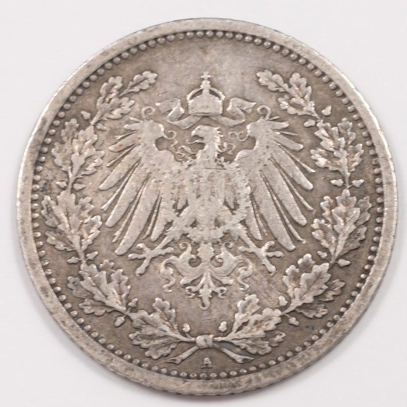 Germany 1905-A William II 1/2 Mark Silver P1516880